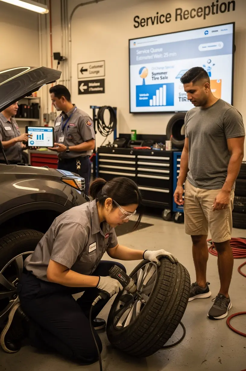 Experienced mechanic explaining diagnostic results to a customer in a transparent and educational setting in Los Angeles